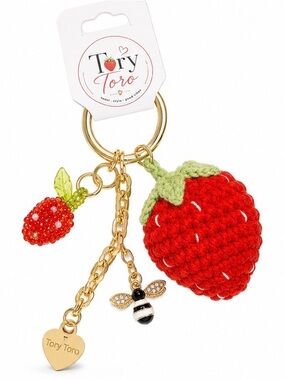 Tory Toro Strawberry Bag Charm & Keychain | Crocheted + Beaded 🍓🐝